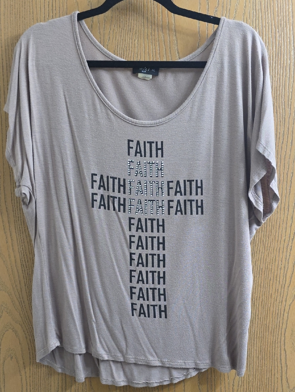 love J Taupe Short Sleeve 'Faith' Cross Tee